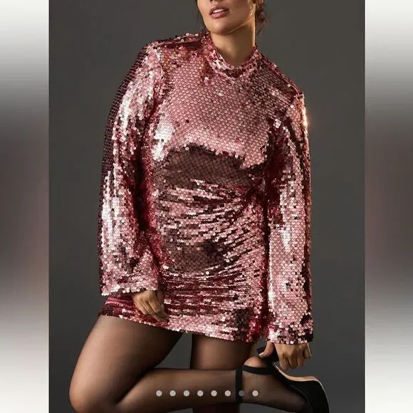 Maeve Long -sleeve Mock-Neck Sequin Mini Dress - Picture 8 of 9